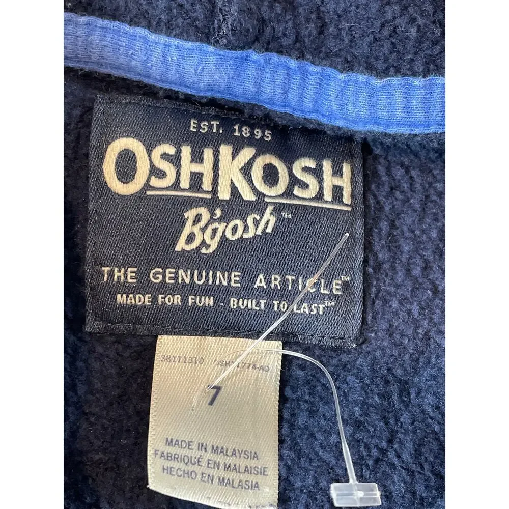 OshKosh Boys Navy Hoodie Yellow Accents Size 7